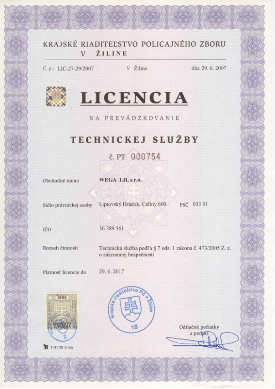 Licencia na prevádzkovanie technickej služby